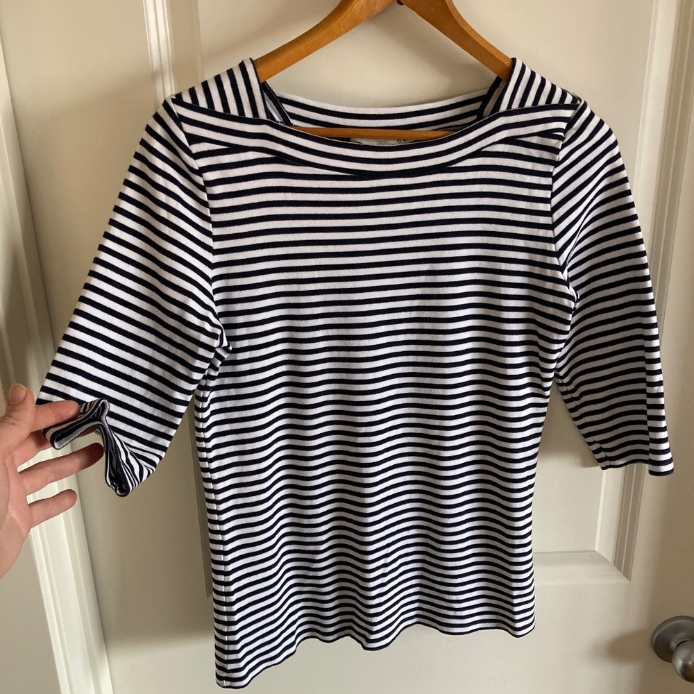Oui Breton Stripes Nautical 100 percent cotton 3/4 length sleeves Top Sz 8